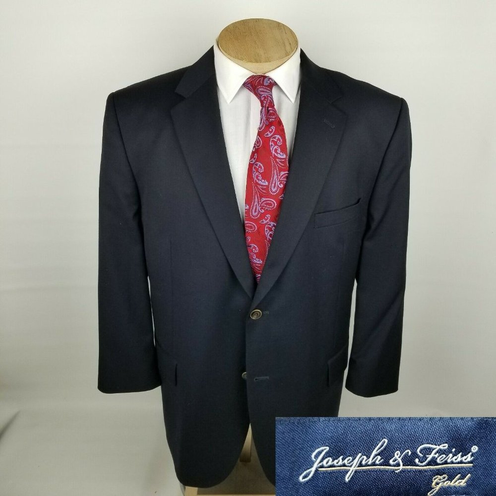 Joseph Feiss Gold Mens Blazer 48R Navy Blue